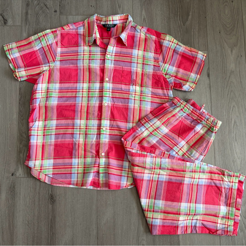 Ralph Lauren Spring Plaid 100% Cotton Pajamas Set size Large
